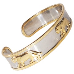 Bangle Panther Bracelet in Stainless Steel and 18k Yellow Gold