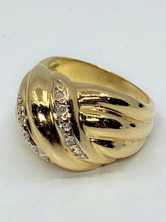 Bangle Ring in 18 Carat Gold, Model Gadroons Set with 10 Diamonds