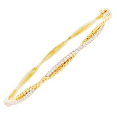 Bangle Tennis Bracelet a Twist of Diamonds and Rope Design in 14 Karat Gold