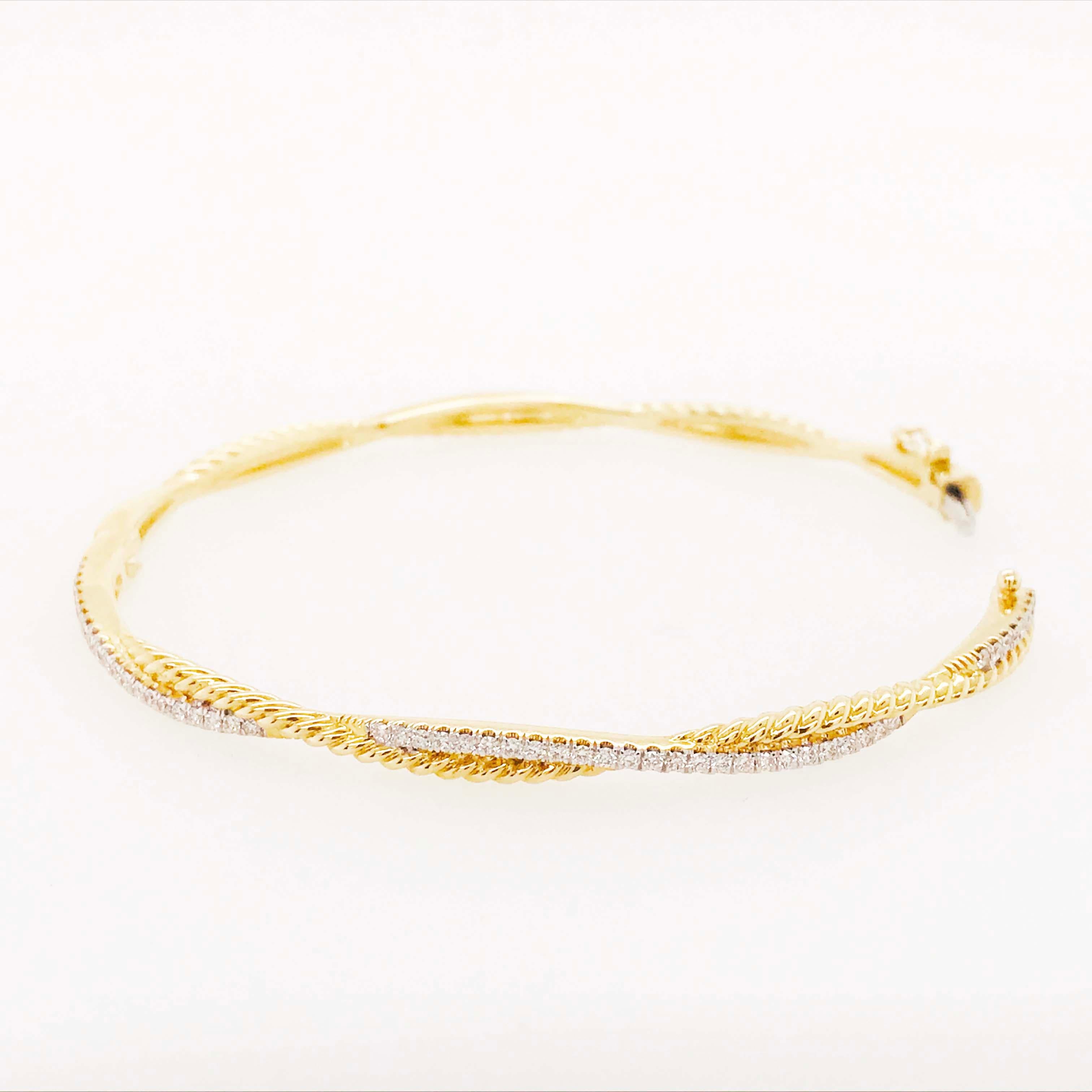 Modern Bangle Tennis Bracelet a Twist of Diamonds and Rope Design in 14 Karat Gold For Sale
