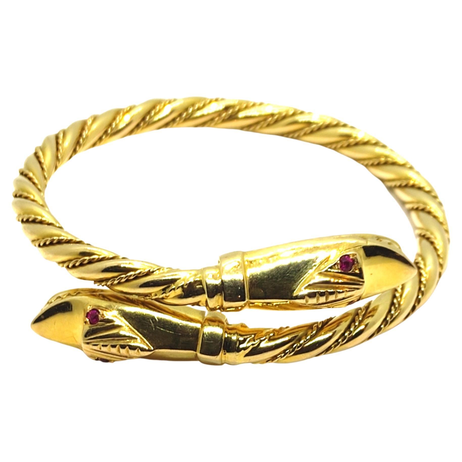 Enamel Diamond 18 Karat Yellow Gold Snake Bangle Bracelet at 1stDibs ...