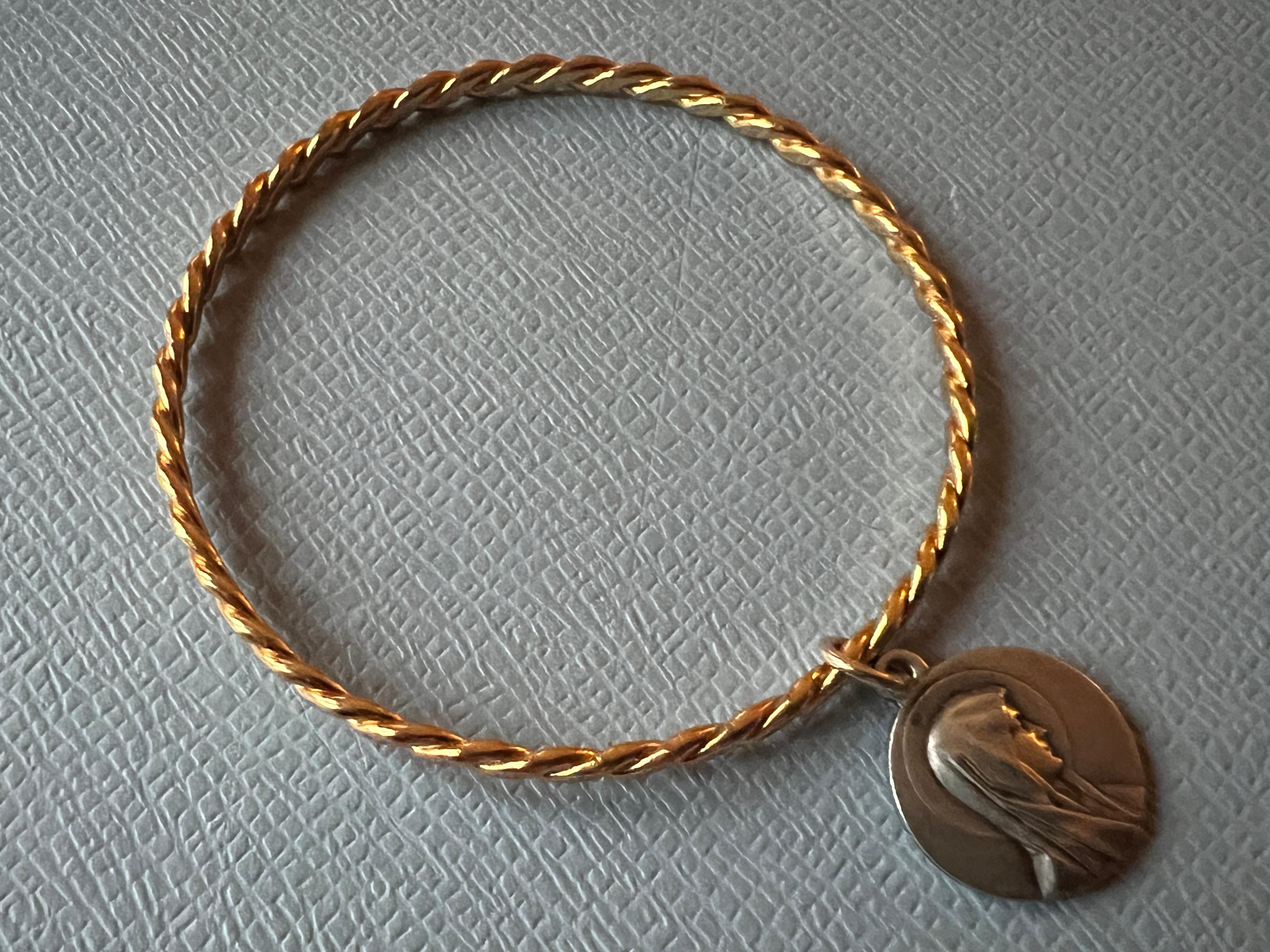 Contemporary Bangle Virgin Mary Medal Silver Charm Bracelet