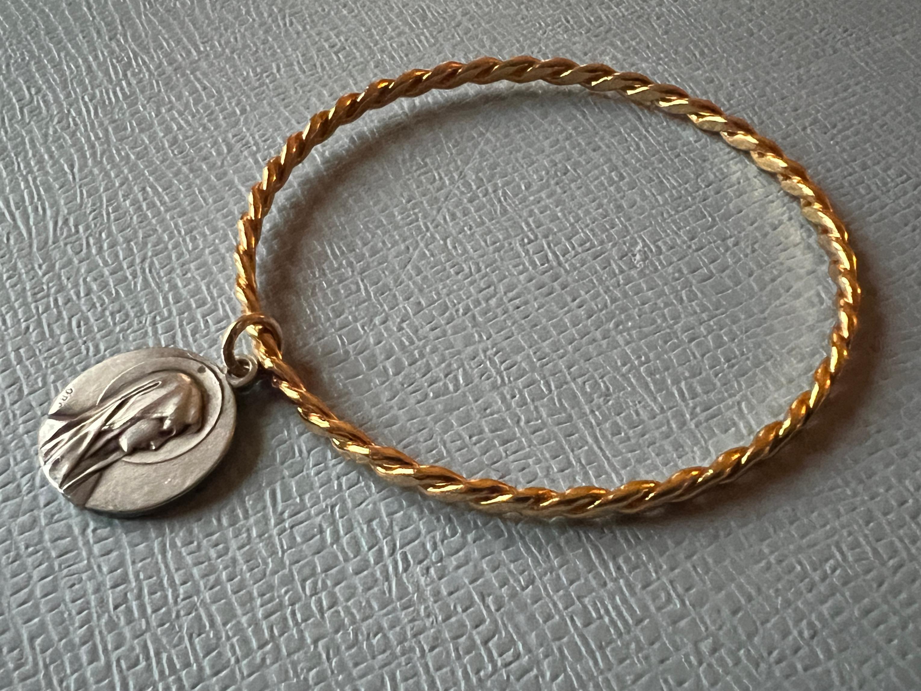 Women's Bangle Virgin Mary Medal Silver Charm Bracelet