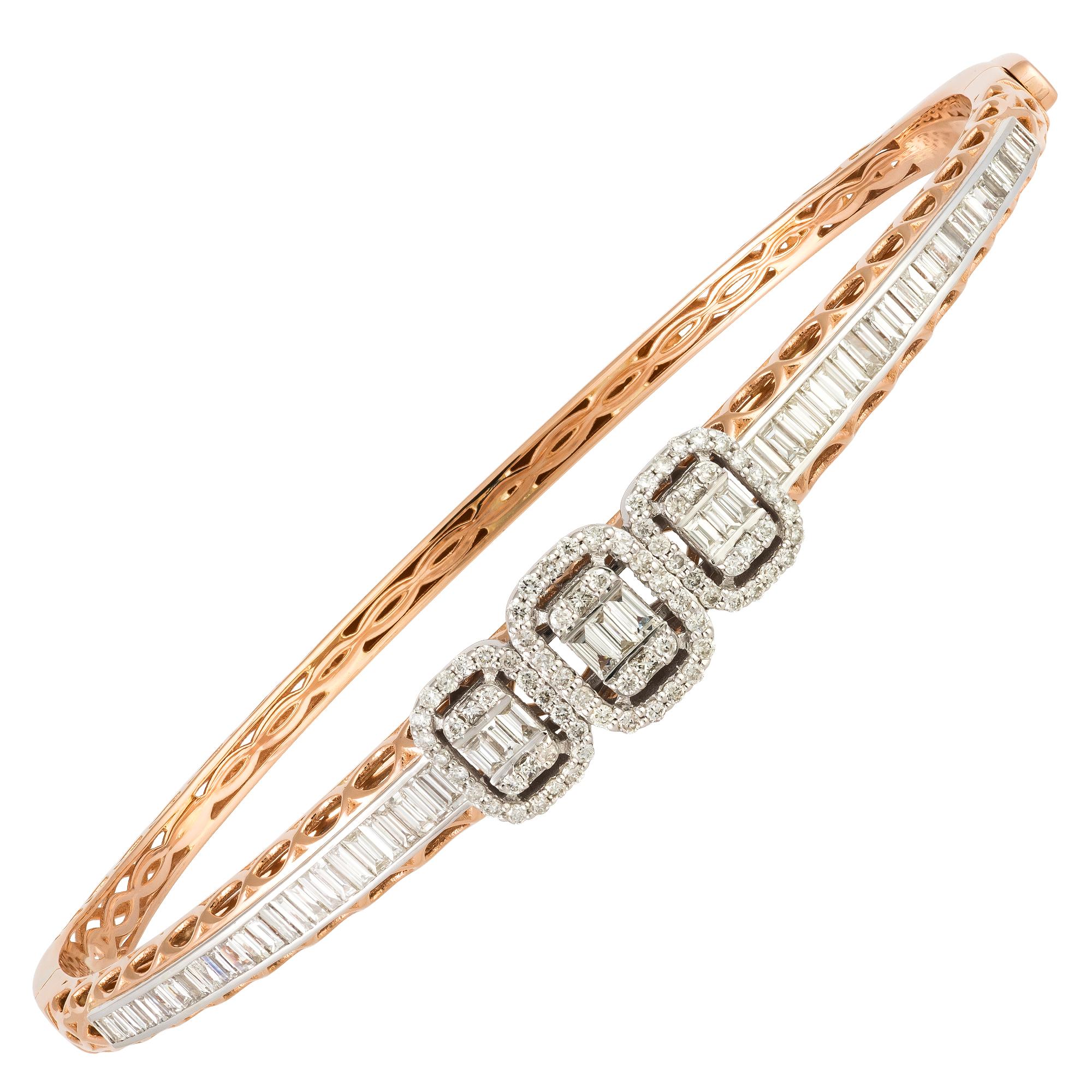 Modern Bangle White Pink Gold 18K Bracelet Diamond For Her For Sale