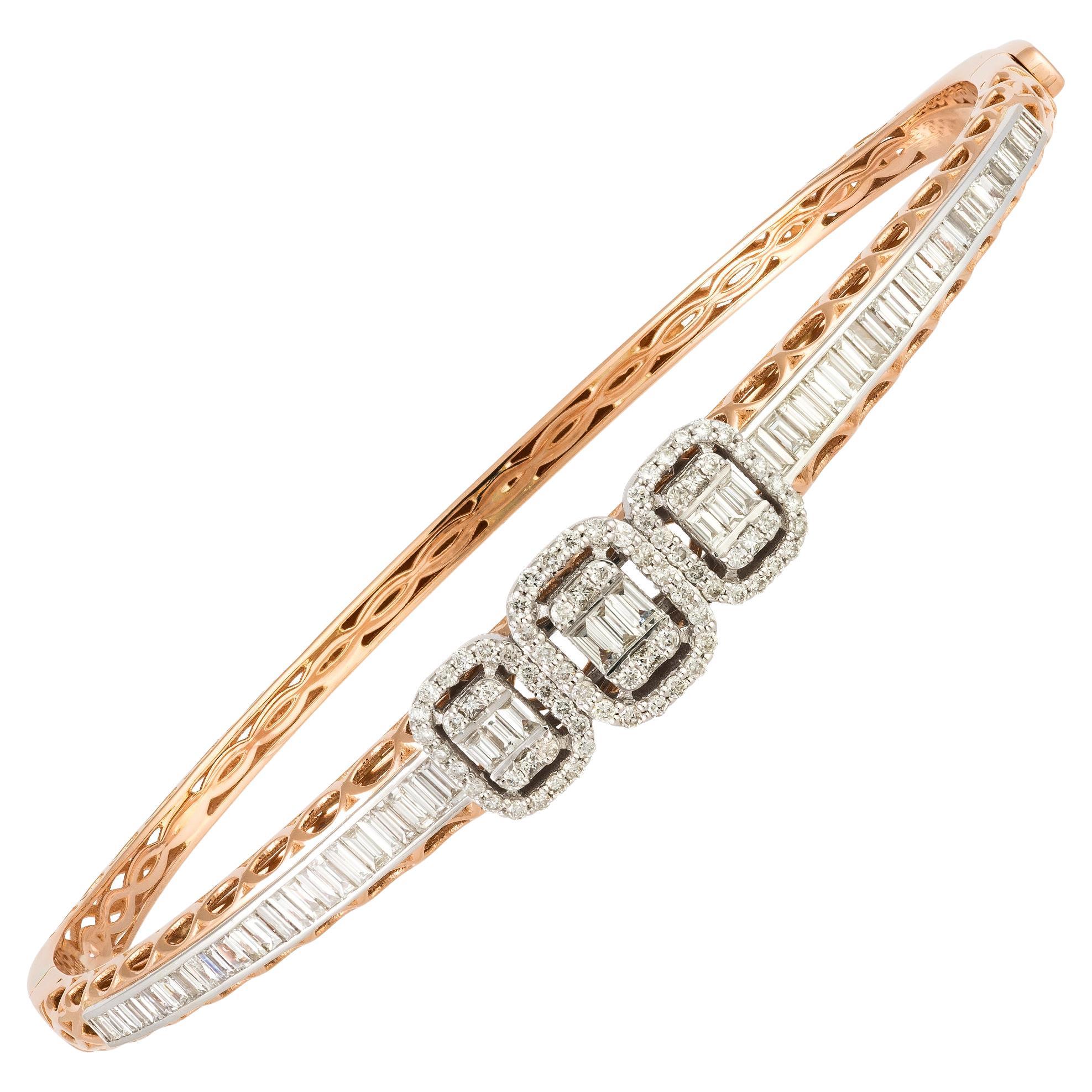 Bangle White Pink Gold 18K Bracelet Diamond For Her For Sale