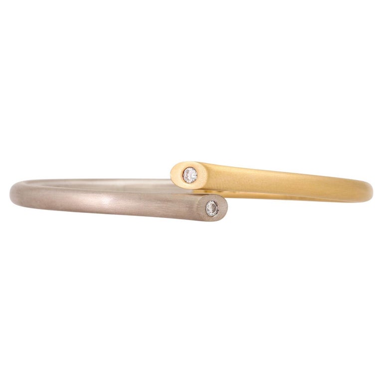 Two Bangles Bangle with 2 Brilliant-Cut Diamonds Total Approx. 0.20 Ct For Sale at ...