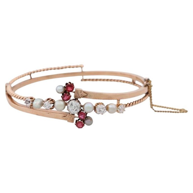Bangle with 4 Old European Cut Diamonds, Total Approx. 1 Ct For Sale at ...