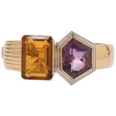 Vintage Bangle with Amethyst and Citrine, 750 Yellow Gold