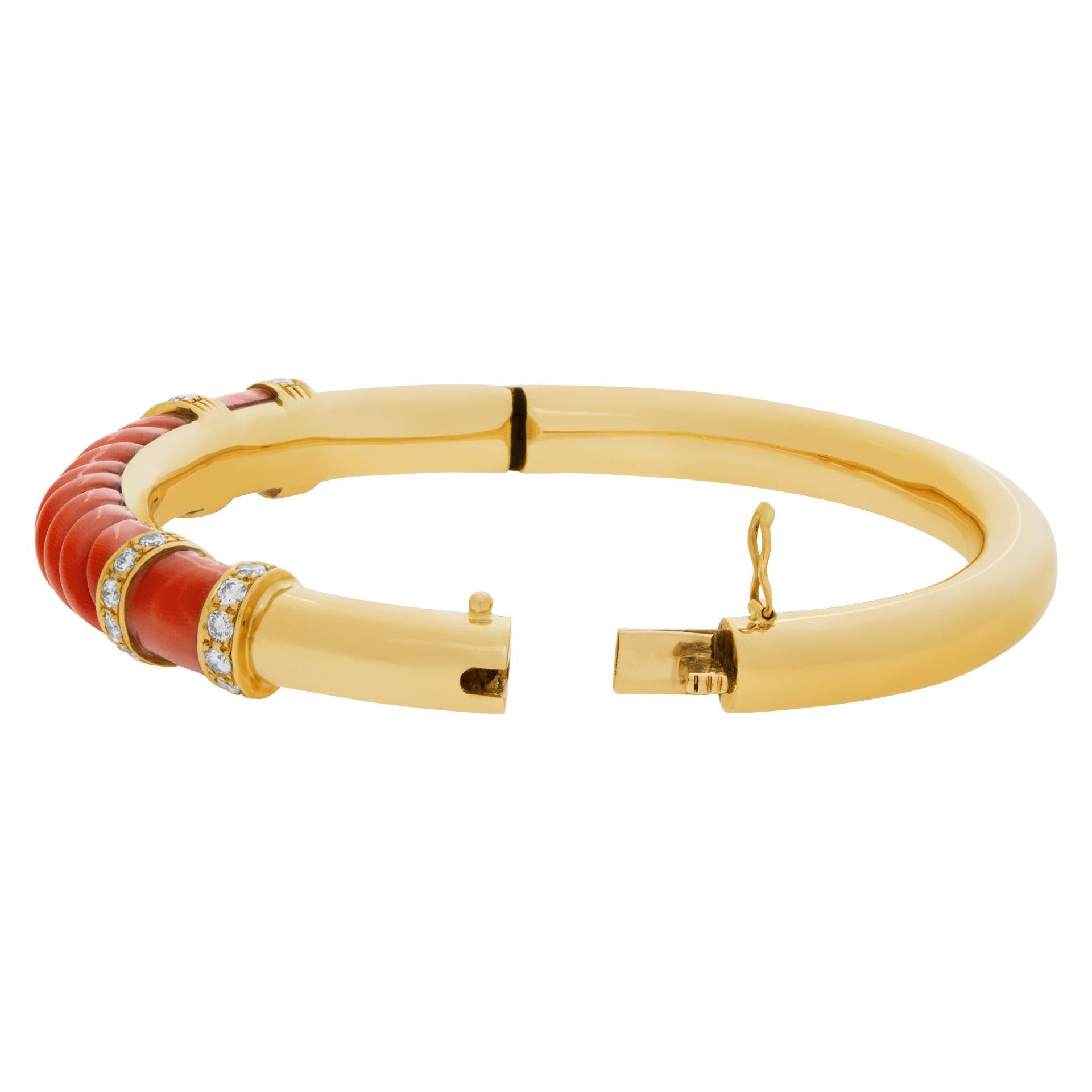 Round Cut Bangle with Coral and Diamond Accents