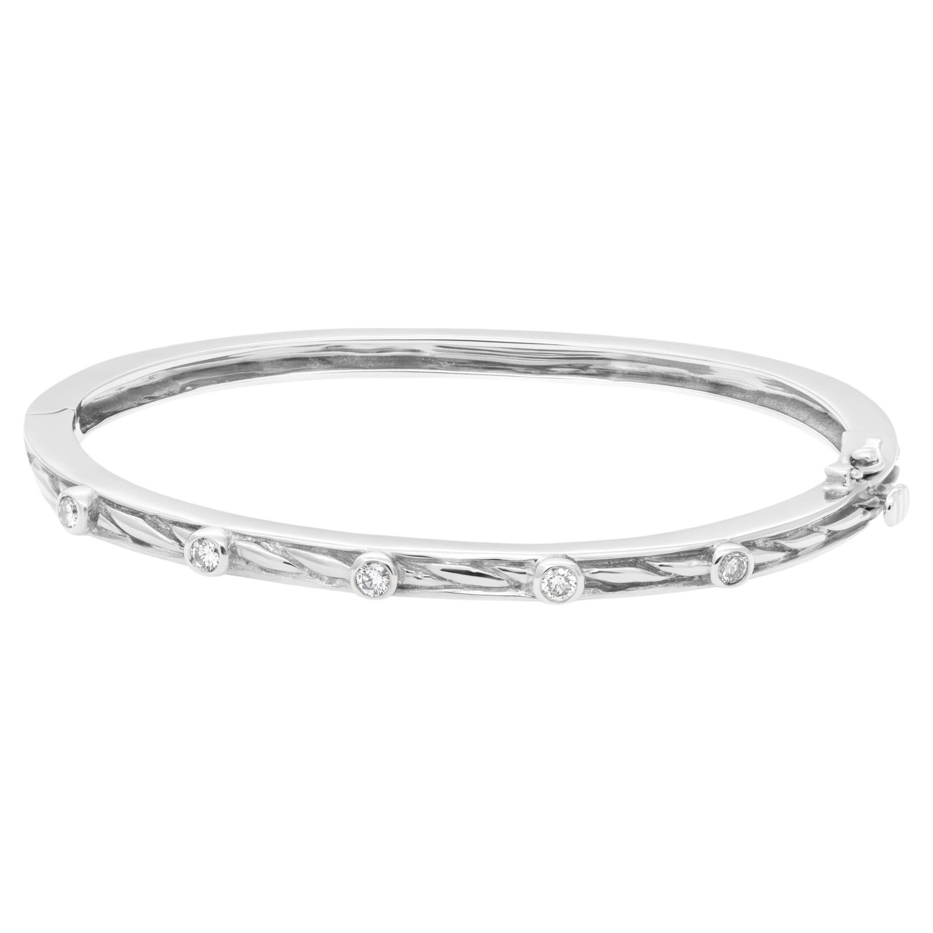 Bangle with Five Diamonds Total 0.50 Carats Set in 14k White Gold For Sale