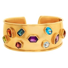 Bangle with Multi Colorful Stones in 18 Karat Gold