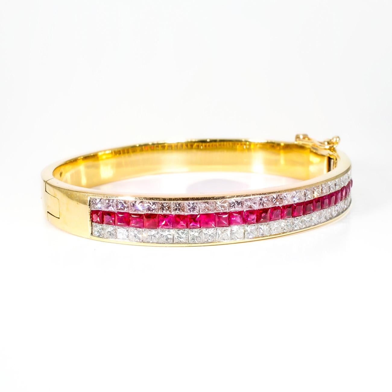 Bangle with Rubies and Princess Cut Diamonds. D4.02ct.t.w.  Rubies 2.76ct.t.w. In New Condition For Sale In Los Angeles, CA