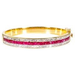 Bangle with Rubies and Princess Cut Diamonds. D4.02ct.t.w.  Rubies 2.76ct.t.w.