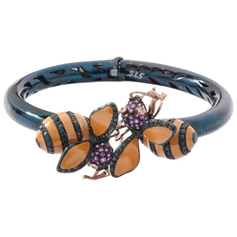 Bangle with Two Bees with Rubies, Sapphires and Tsavorites