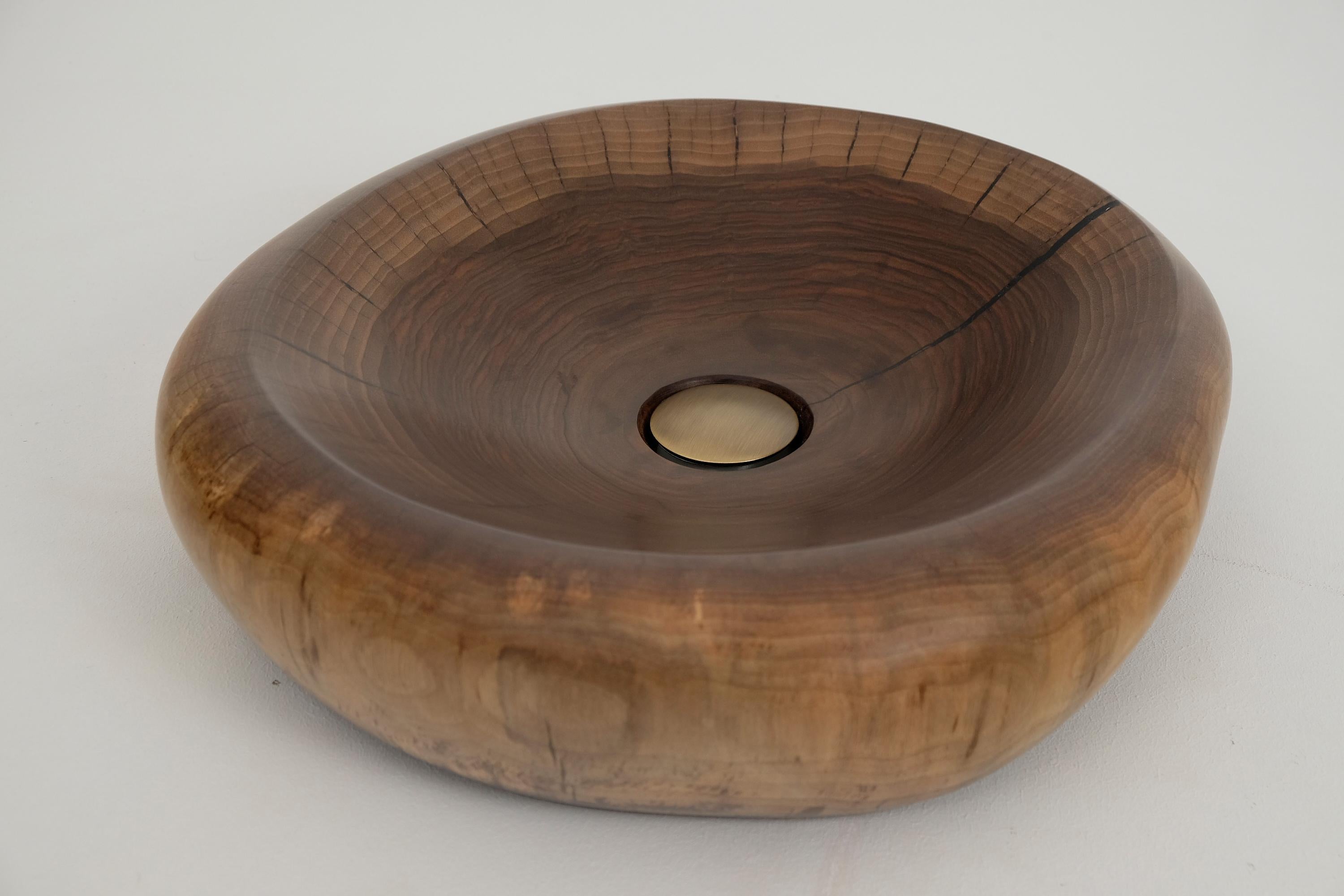 Unique handmade wooden sink carved by artist from single piece of walnut wood with basic carving tools, easy maintaining. Great for any interior, whether it be modern or rustic, it will fit perfectly and leave everyone breathless.

- Brass