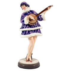 'Banjo Play' Zerline Balten As A Banjo Player, Goldscheider Vienna, ca 1930