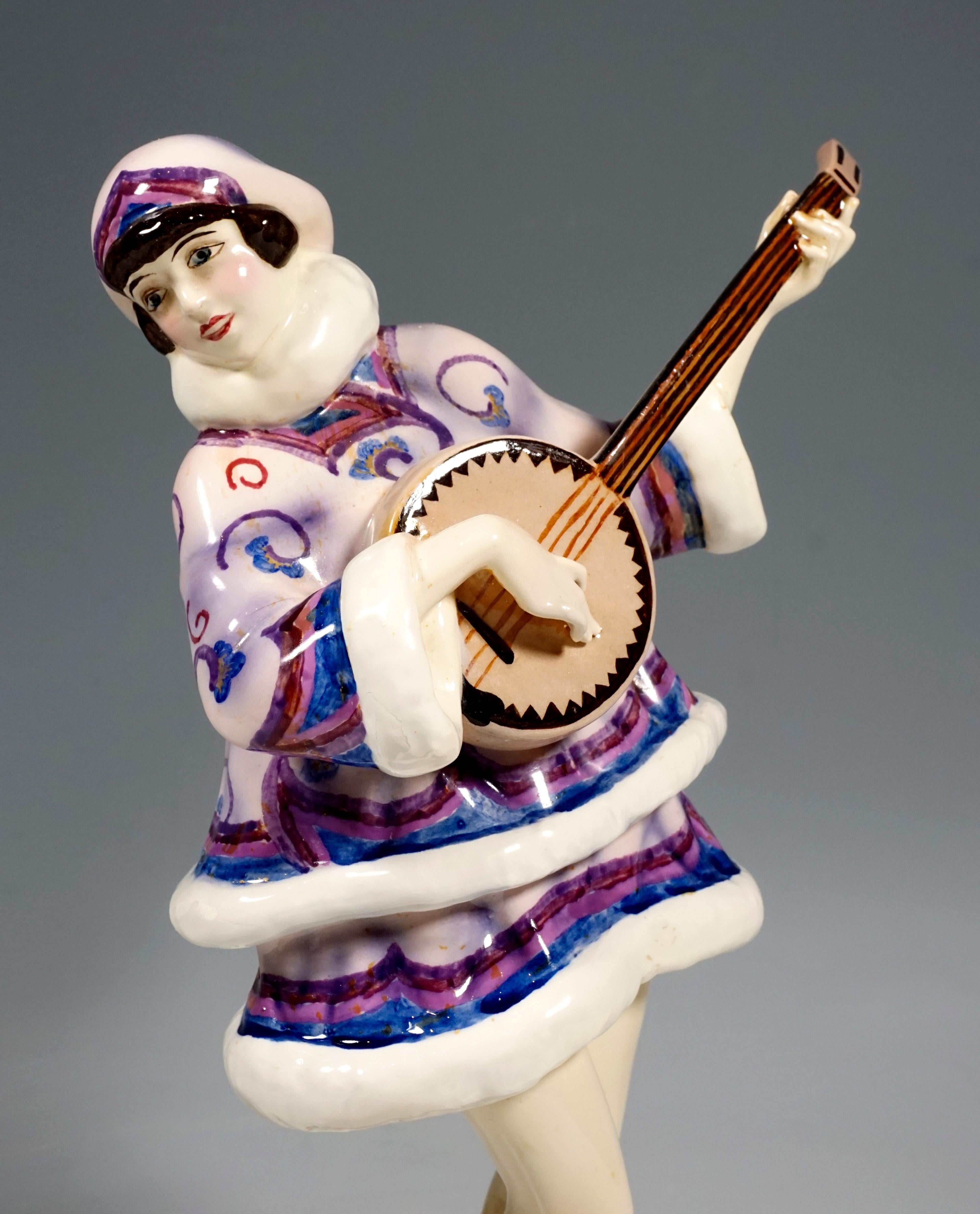 Austrian 'Banjo Play' Zerline Balten as a Banjo Player, Goldscheider Vienna, circa 1930 For Sale