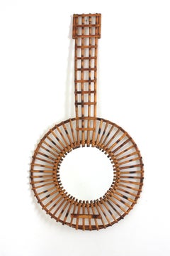 Banjo Shaped Wall Mirror in Rattan, 1950s