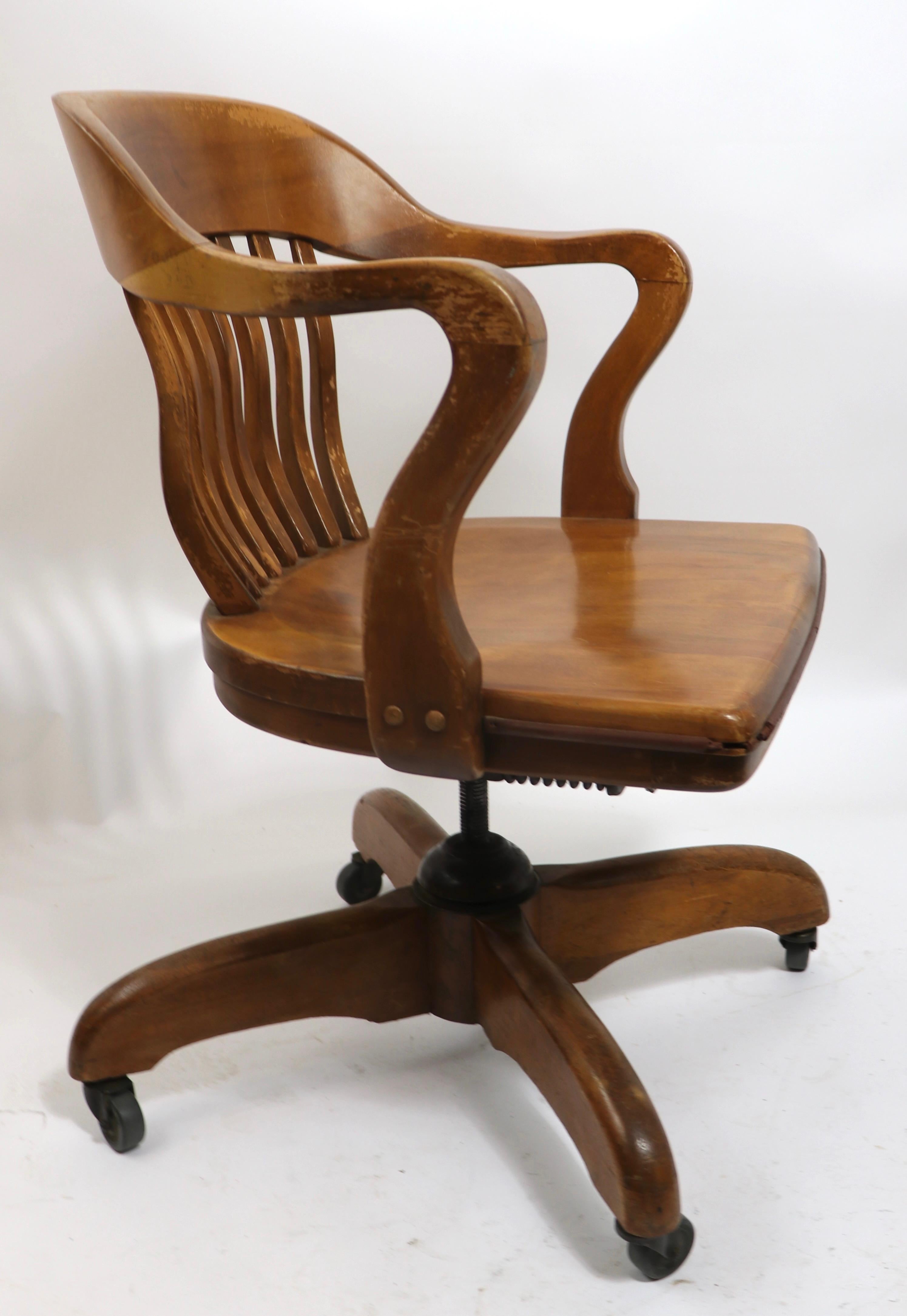 Mid-20th Century Bank of England Yale Library Jury Swivel Office Desk Chair in Walnut