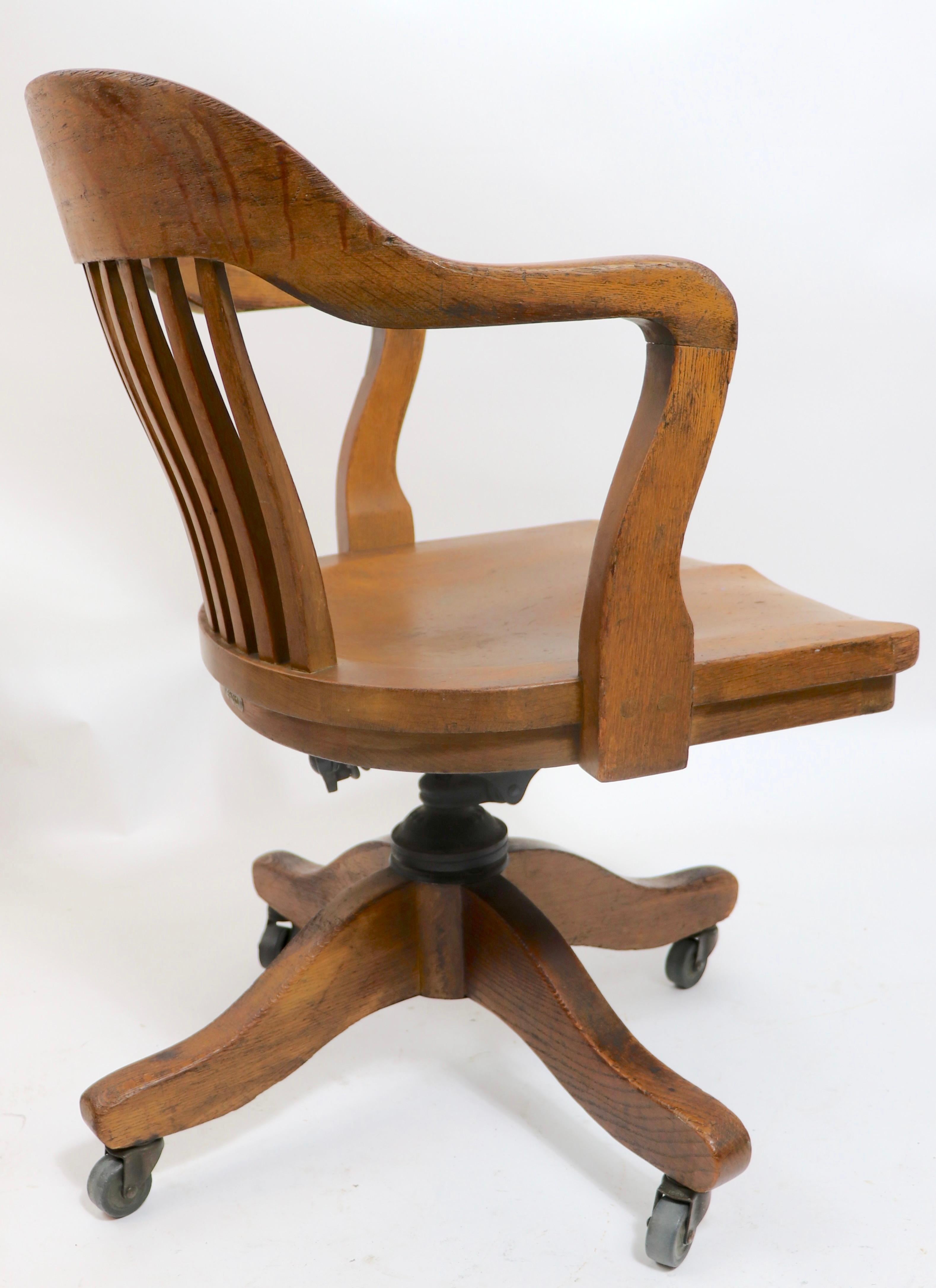 20th Century Bank of England Yale Library Swivel Office Desk  Chair in Oak