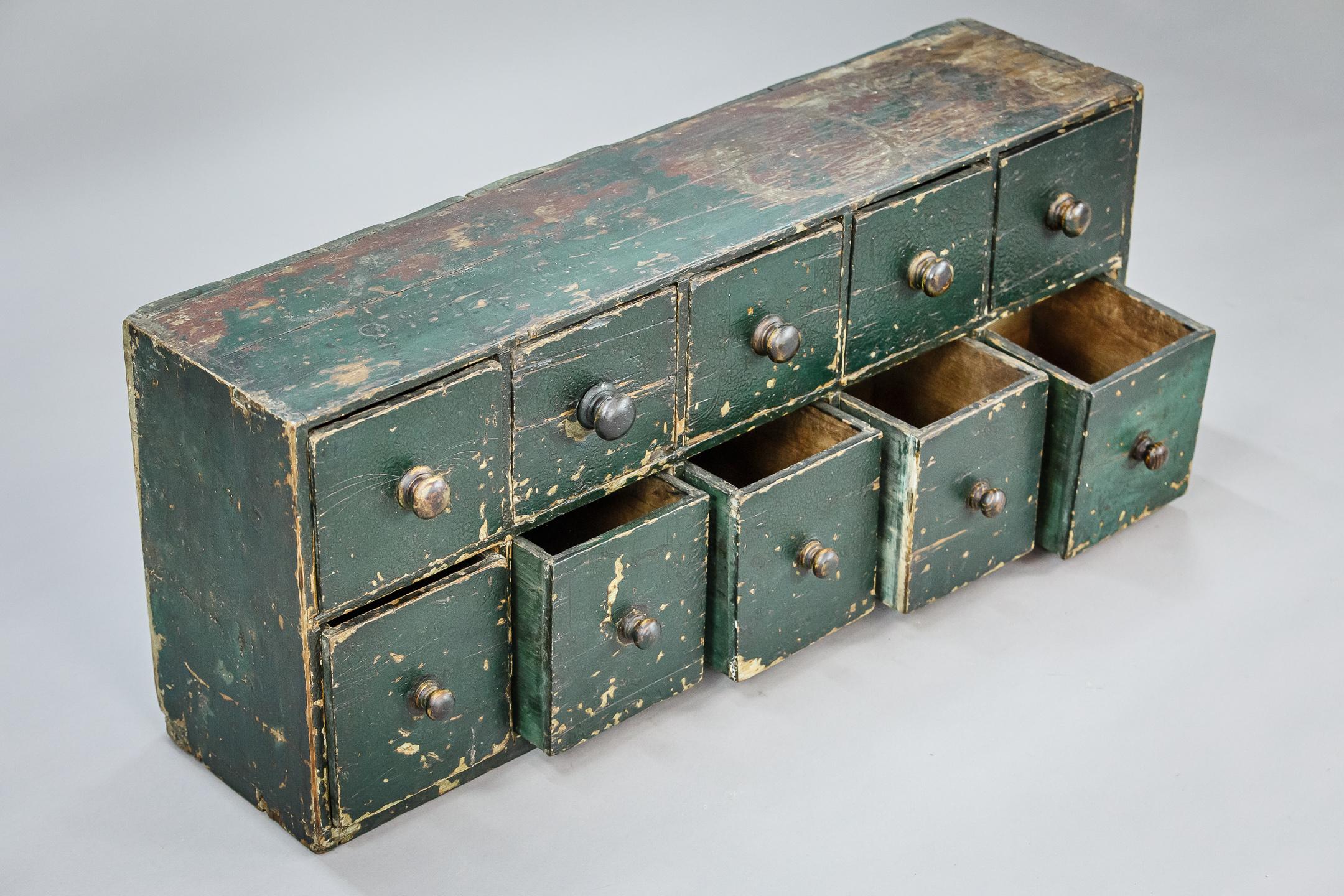 Bank of English 19th Century Desktop Drawers in Historical Paint 4