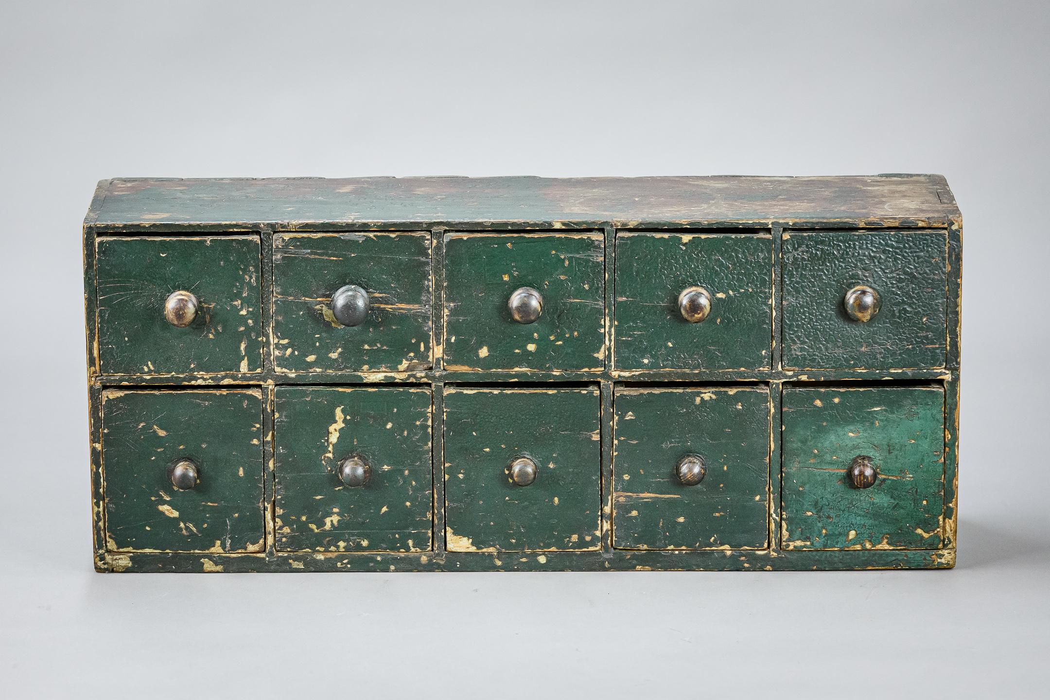 Bank of English 19th Century Desktop Drawers in Historical Paint 5