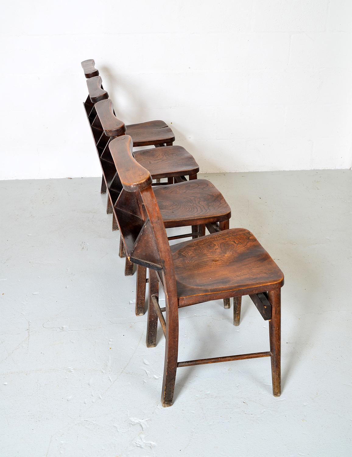 Bank of English School Chapel Church Hallway Boot Room Elm Chairs Victorian In Fair Condition In Sherborne, Dorset