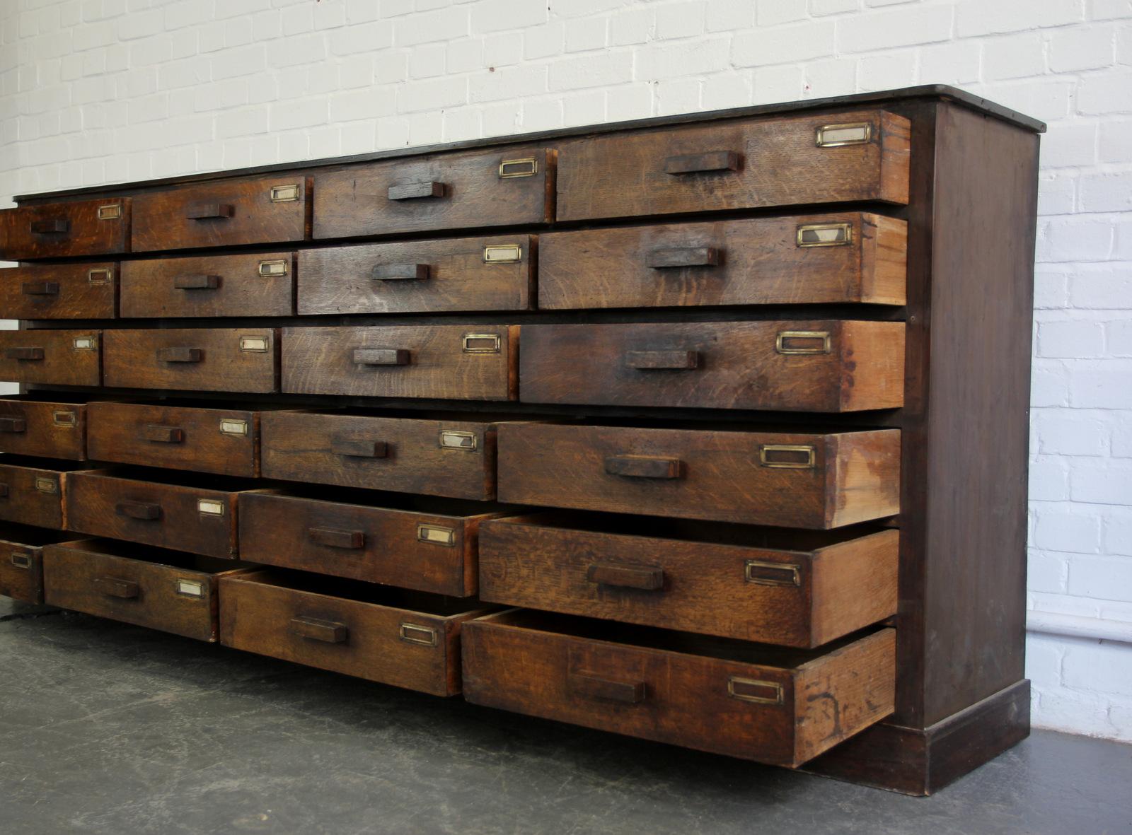 Bank of French Oak Museum Drawers, circa 1920s 5