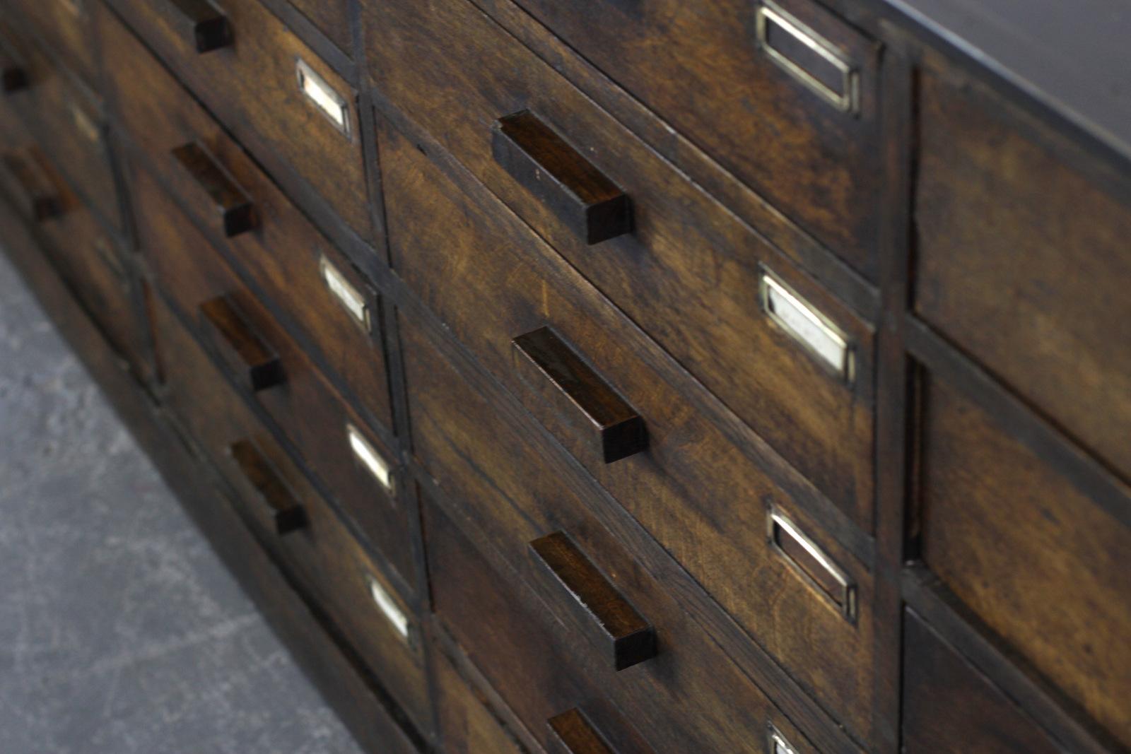 Bank of French Oak Museum Drawers, circa 1920s 1