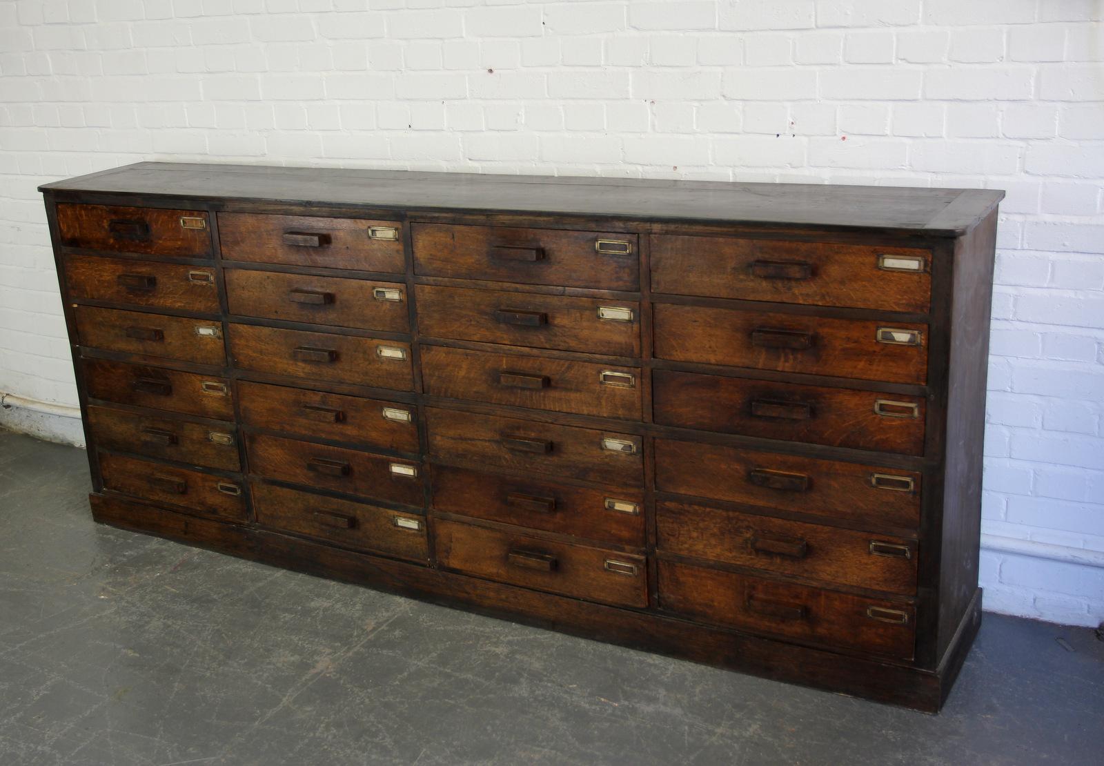 Bank of French Oak Museum Drawers, circa 1920s 2