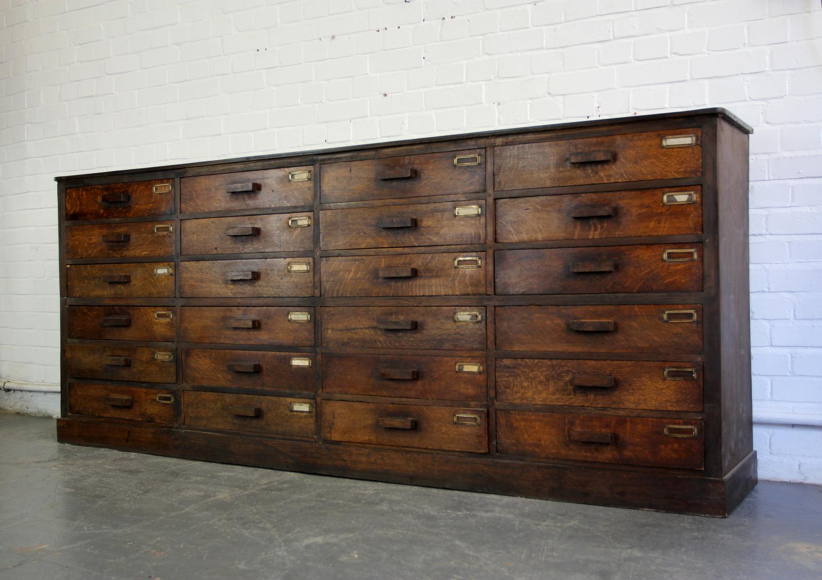 Bank of French Oak Museum Drawers, circa 1920s 3