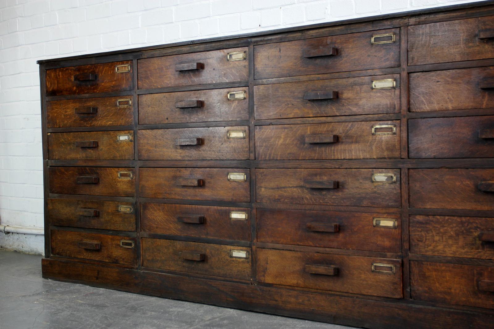 Bank of French Oak Museum Drawers, circa 1920s 4