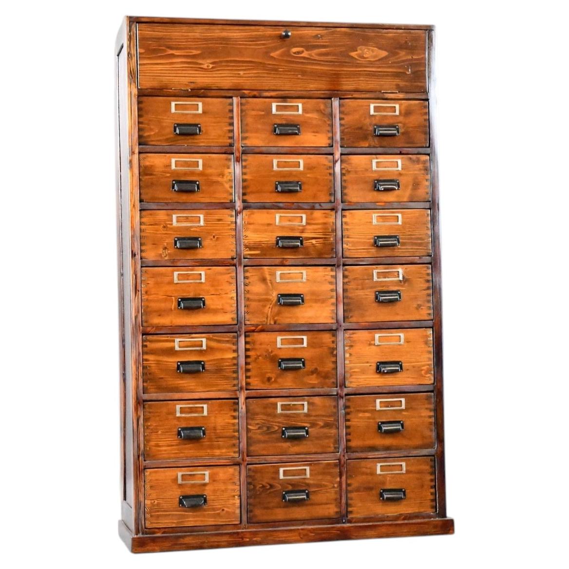 Bank Of Pine Workshop Drawers Circa 1940s For Sale