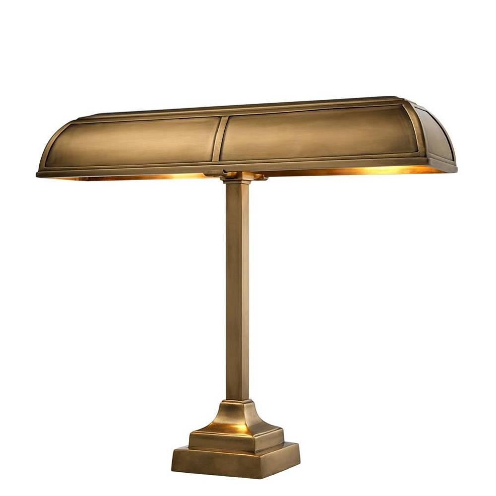Bank Office Table Lamp in Antique Brass For Sale