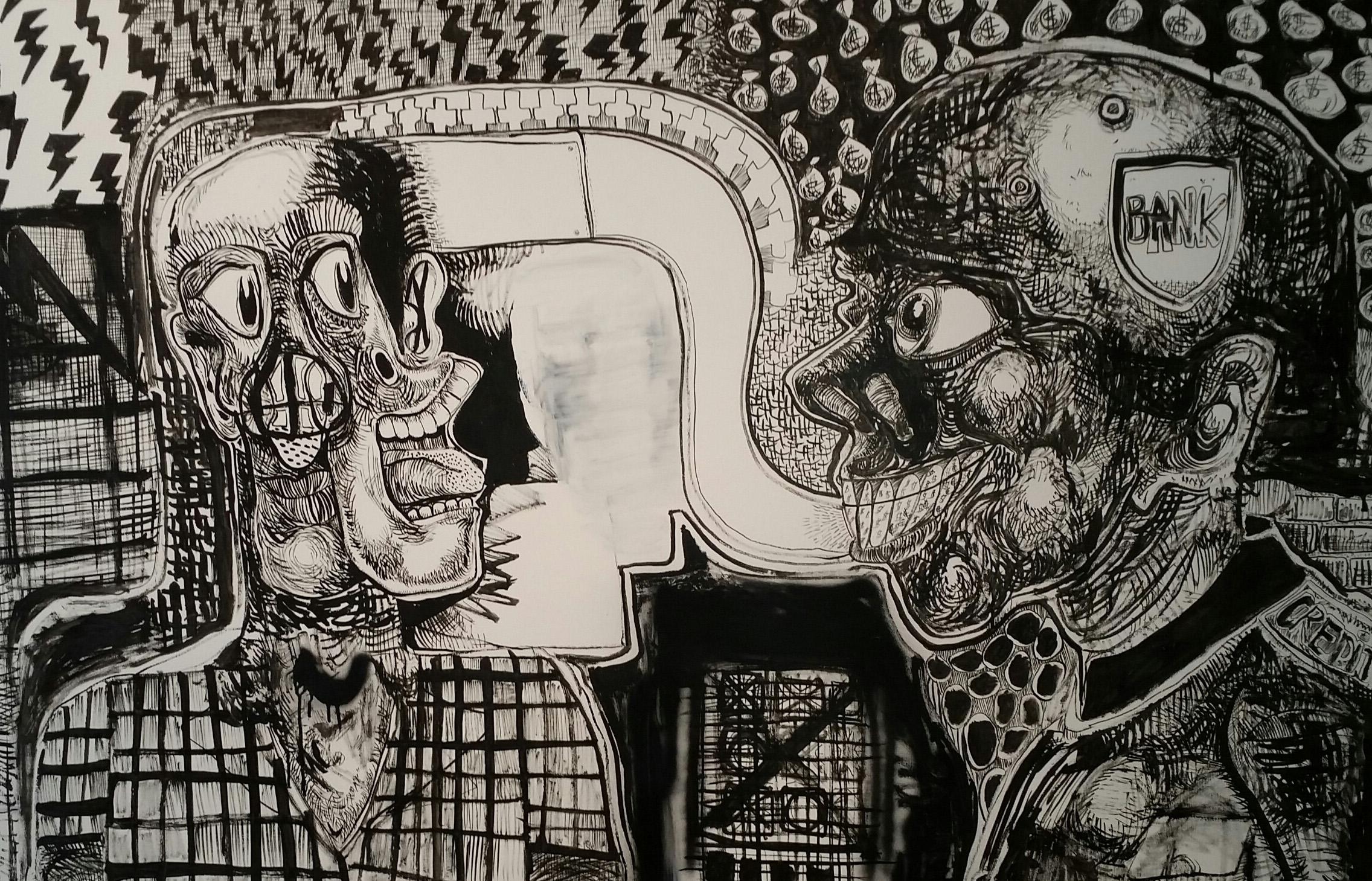 „Bank“-Gemälde von Philippe Avignant (Postmoderne) im Angebot