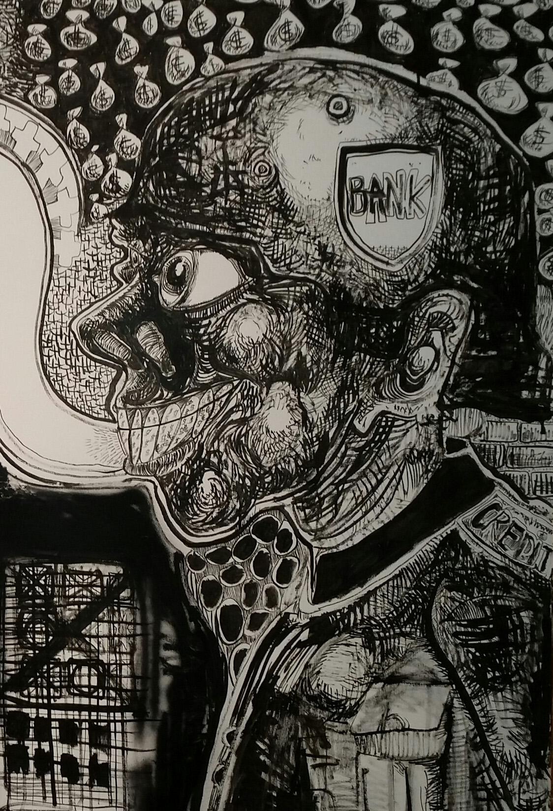 „Bank“-Gemälde von Philippe Avignant im Zustand „Hervorragend“ im Angebot in Long Island City, NY