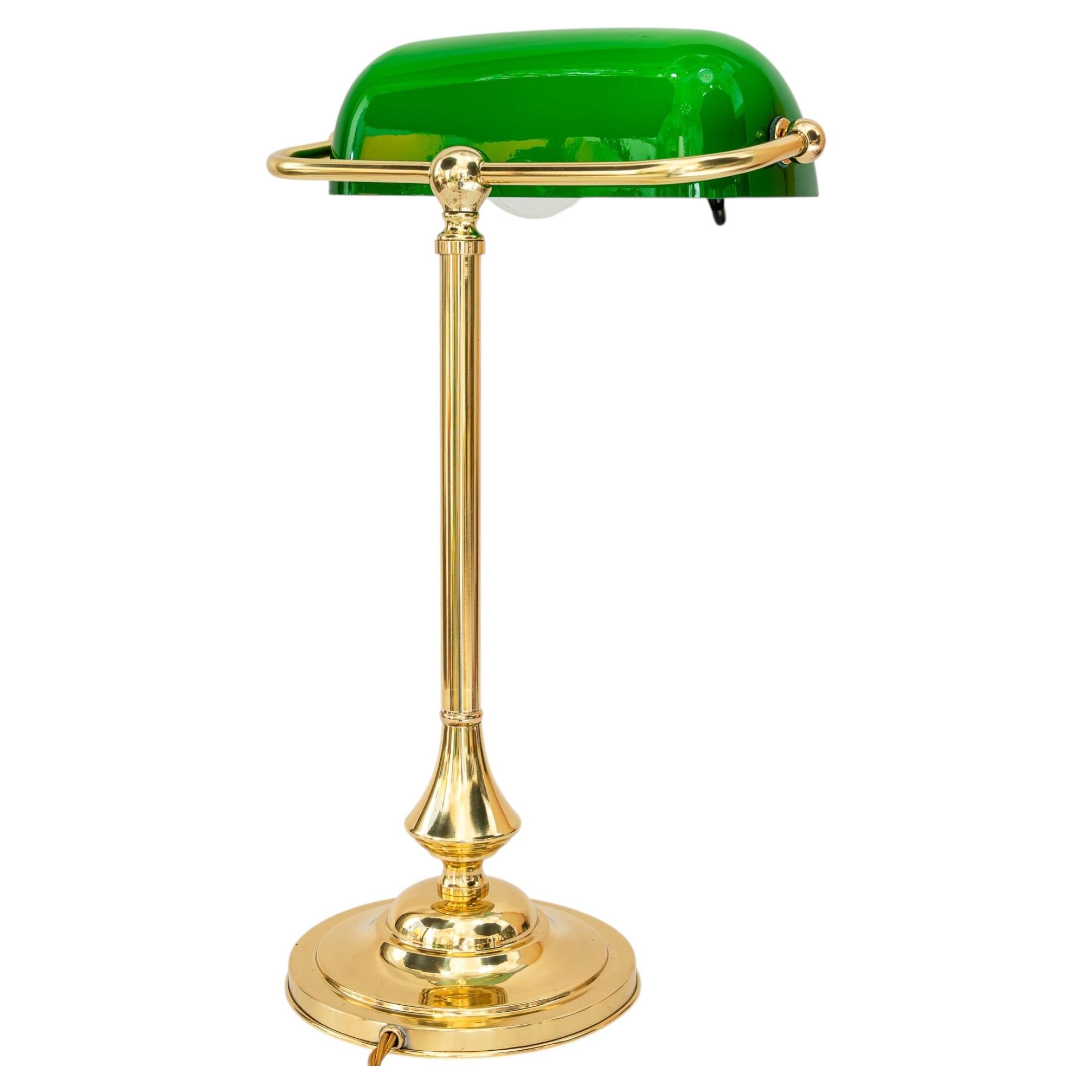 Banker table lamp with glass shade vienna around 1920s For Sale