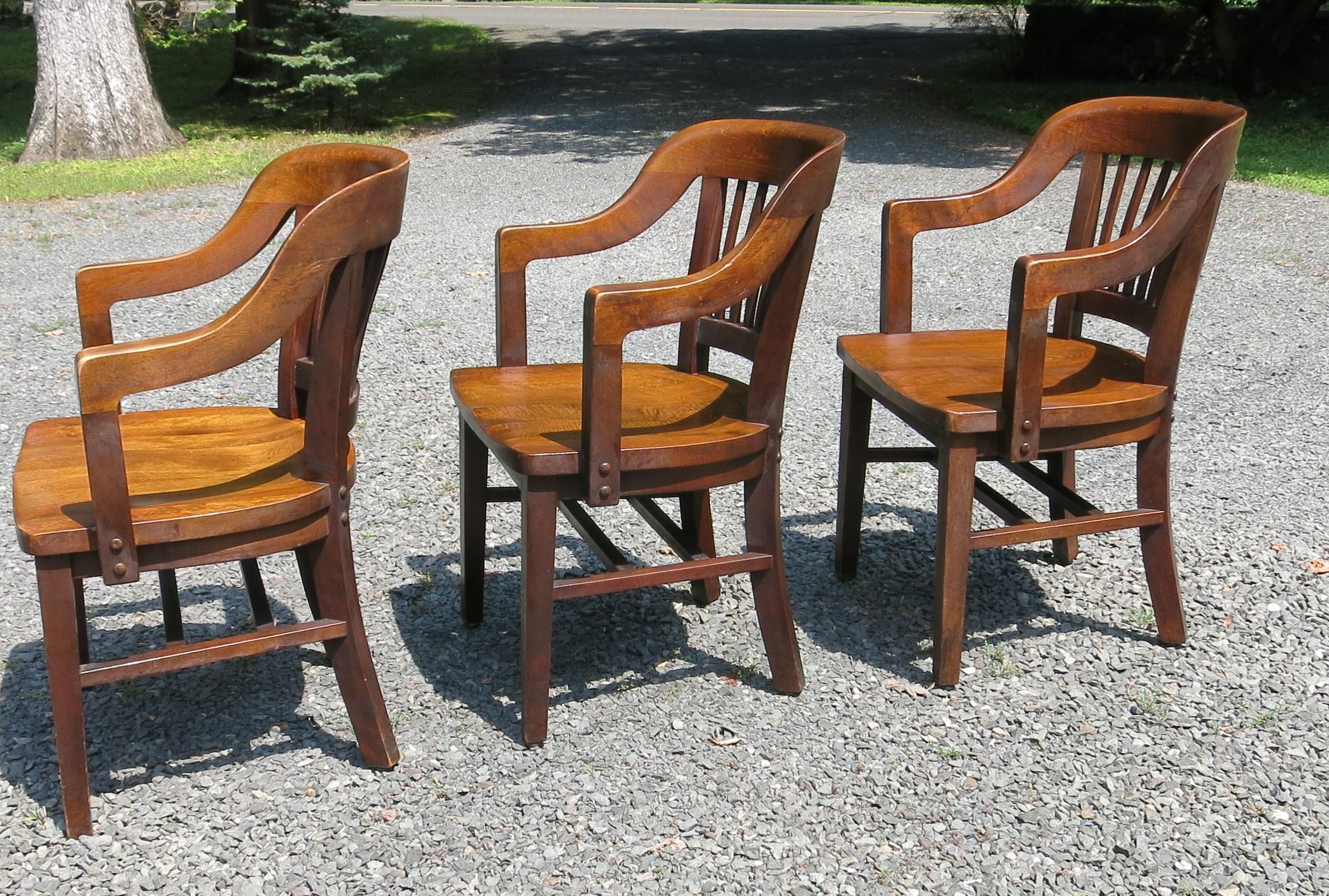 Bankers Chairs by Gunlocke Set of Three In Fair Condition In Newtown, CT
