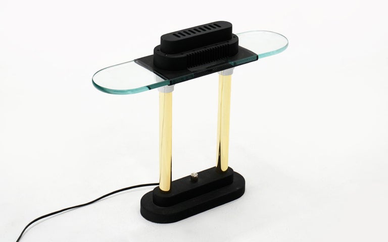 Bankers Lamp in Black, Brass and Glass by Robert Sonneman, Halogen For Sale  at 1stDibs | halogen desk lamp