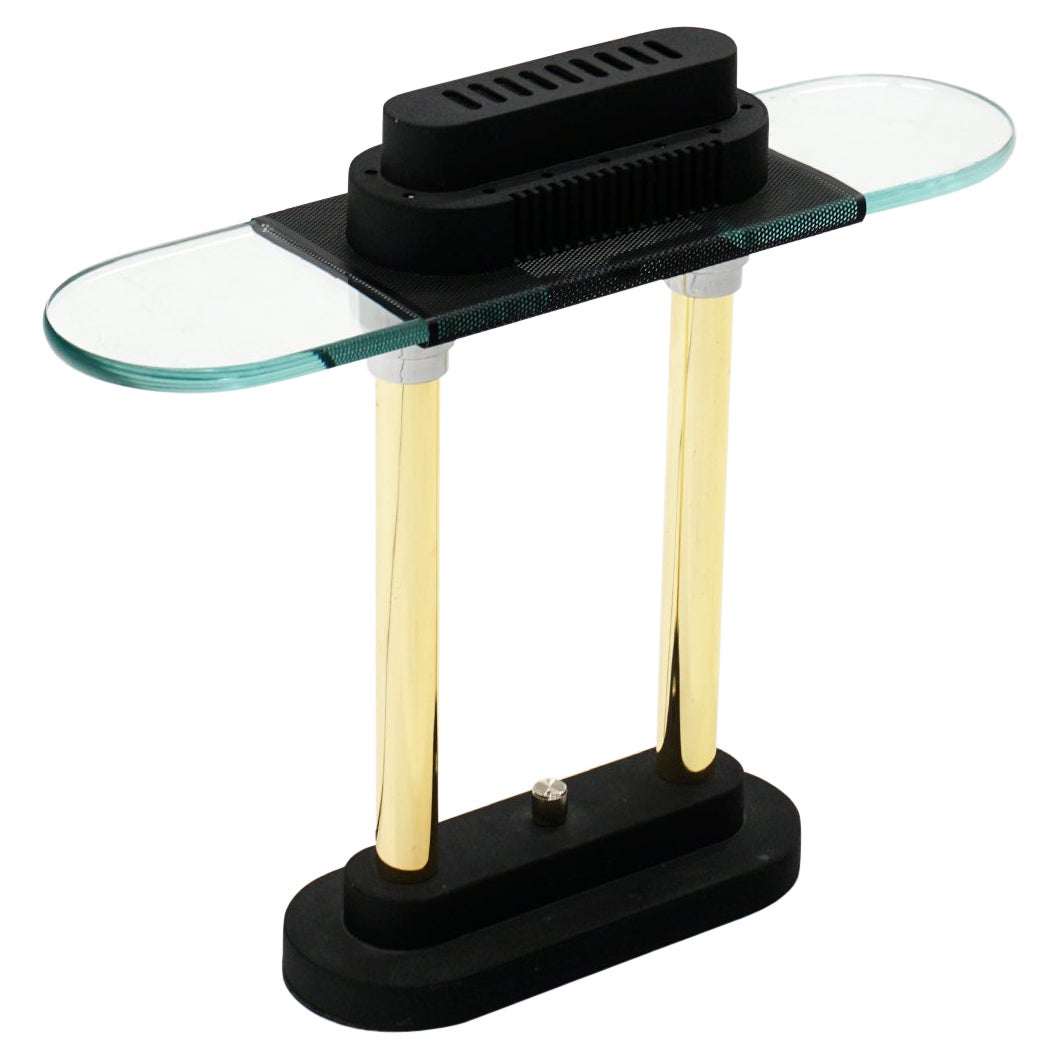 Bankers-Lampe aus Schwarz, Messing und Glas von Robert Sonneman, Halogen