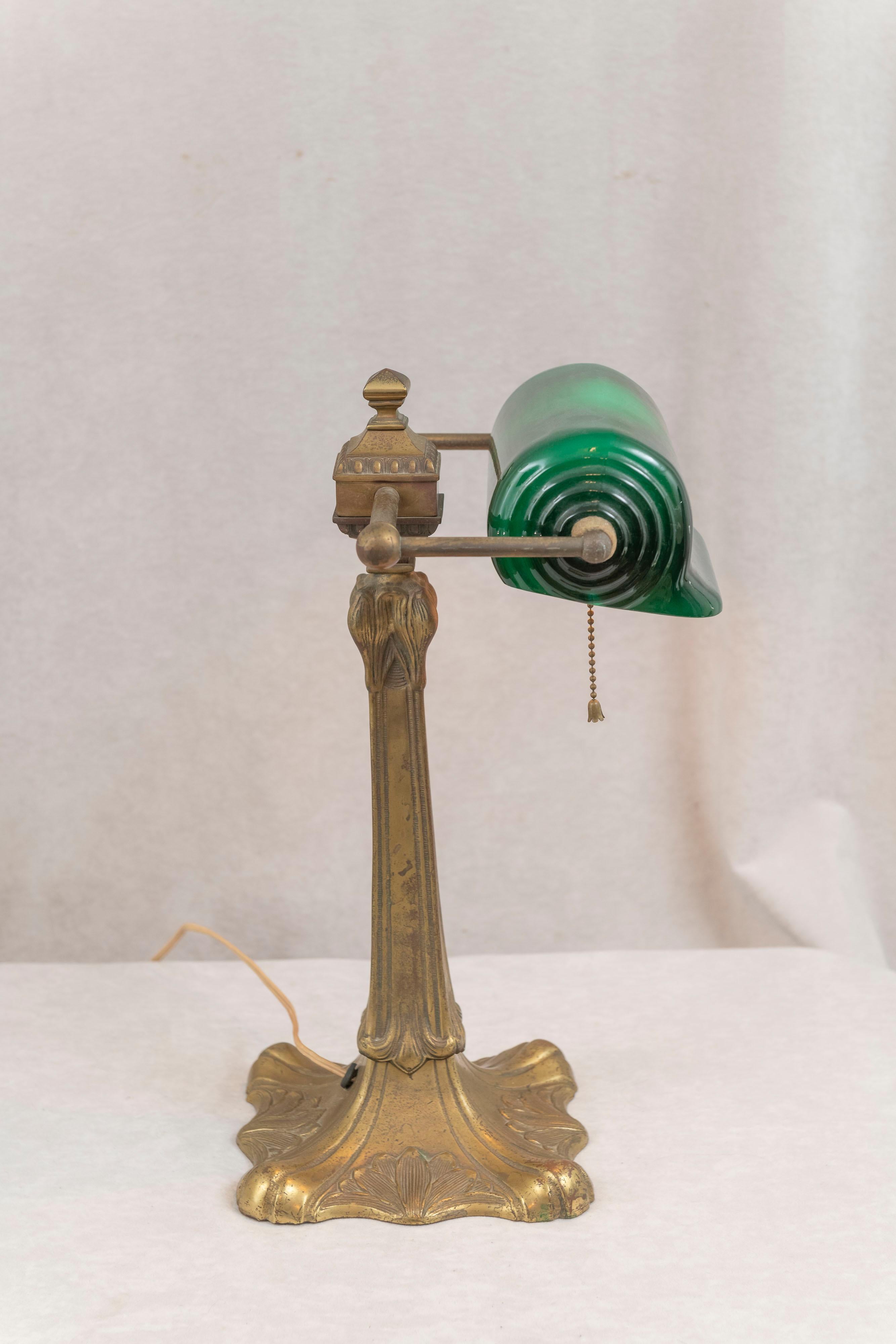 green glass bankers lamp