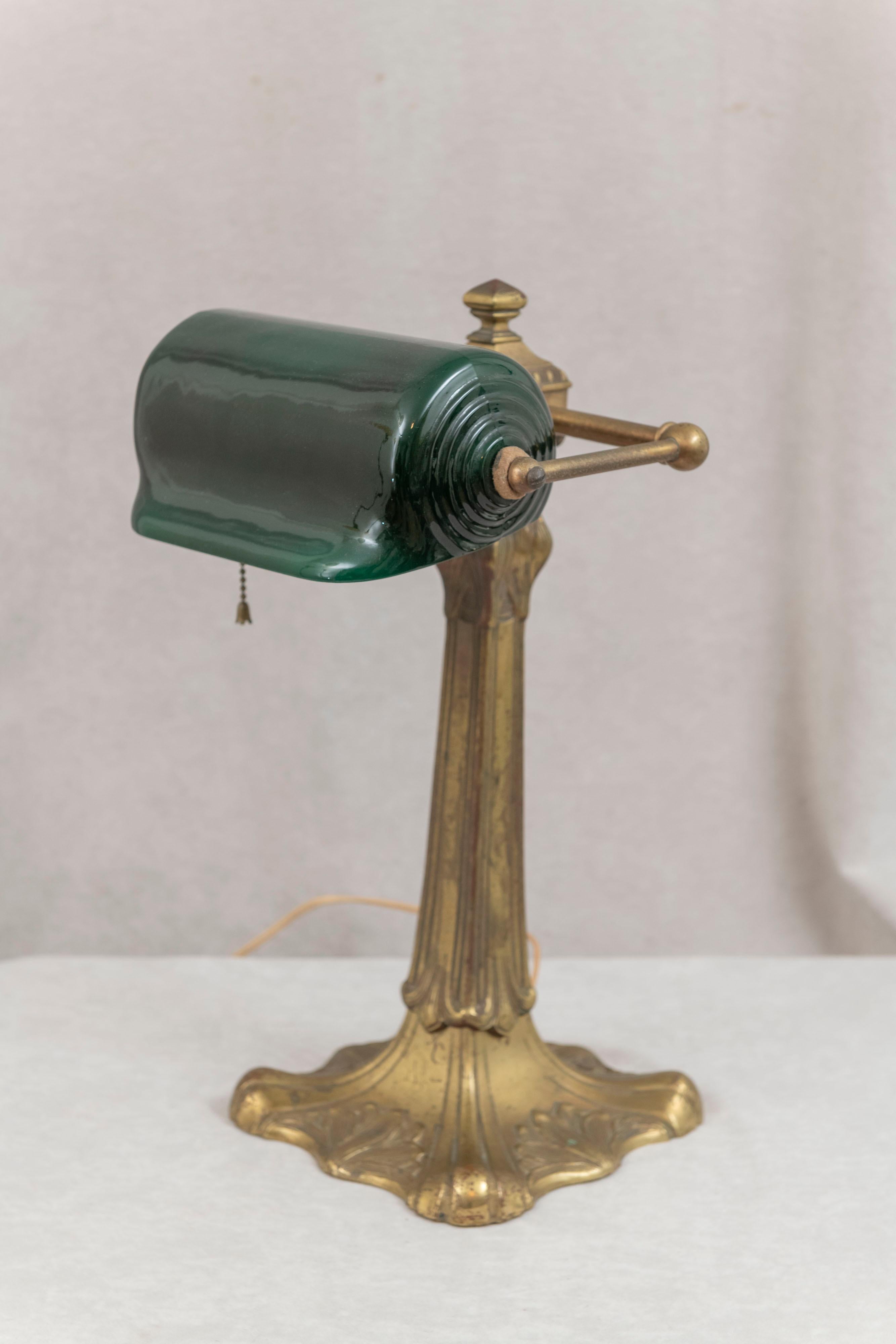 American Banker's Lamp, W/Green Glass Shade, Bronze Base, ca. 1915