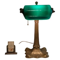 Antique Banker's Lamp, W/Green Glass Shade, Bronze Base, ca. 1915