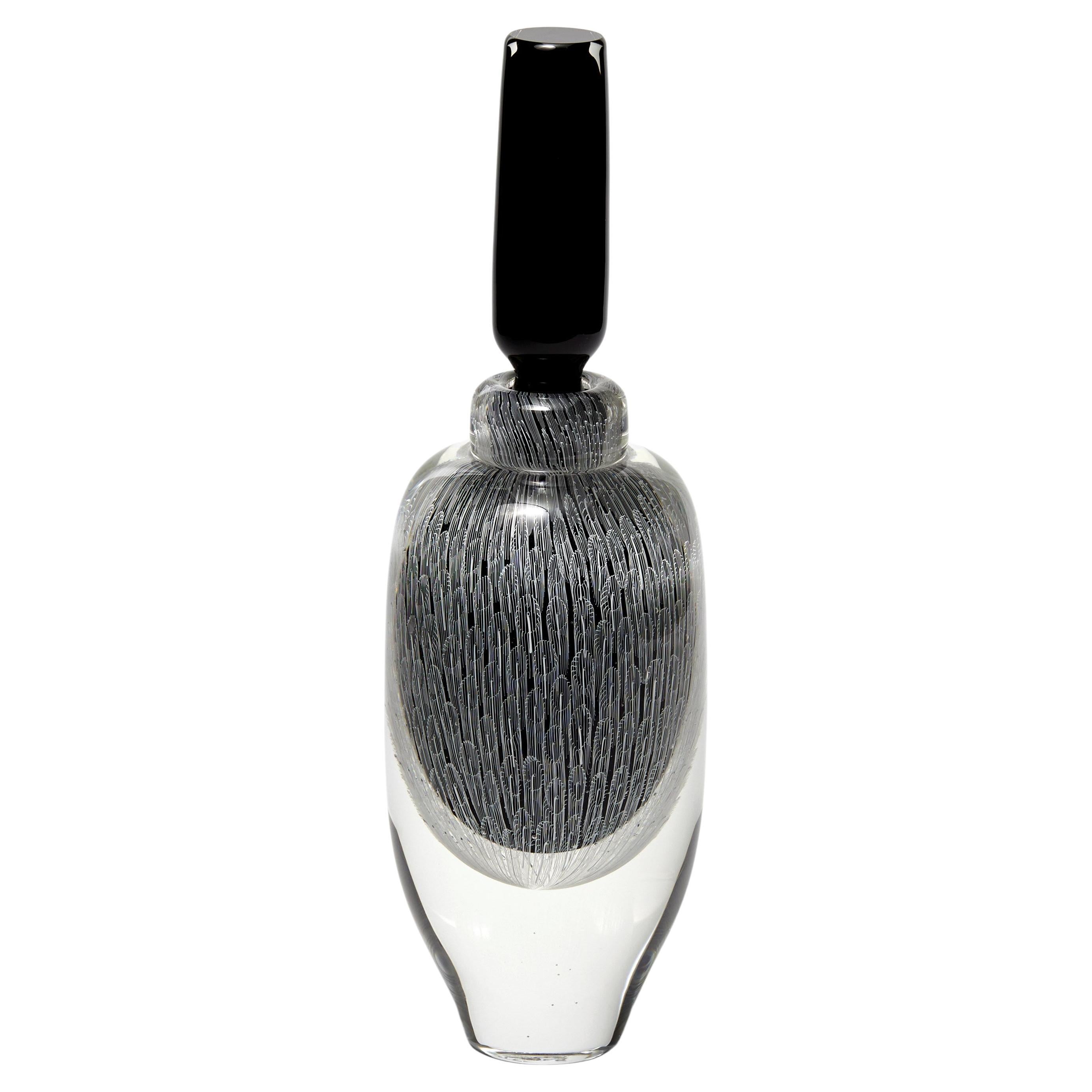 Banksia, a Black, White & Clear Large Sculptural Glass Bottle by Peter Bowles For Sale