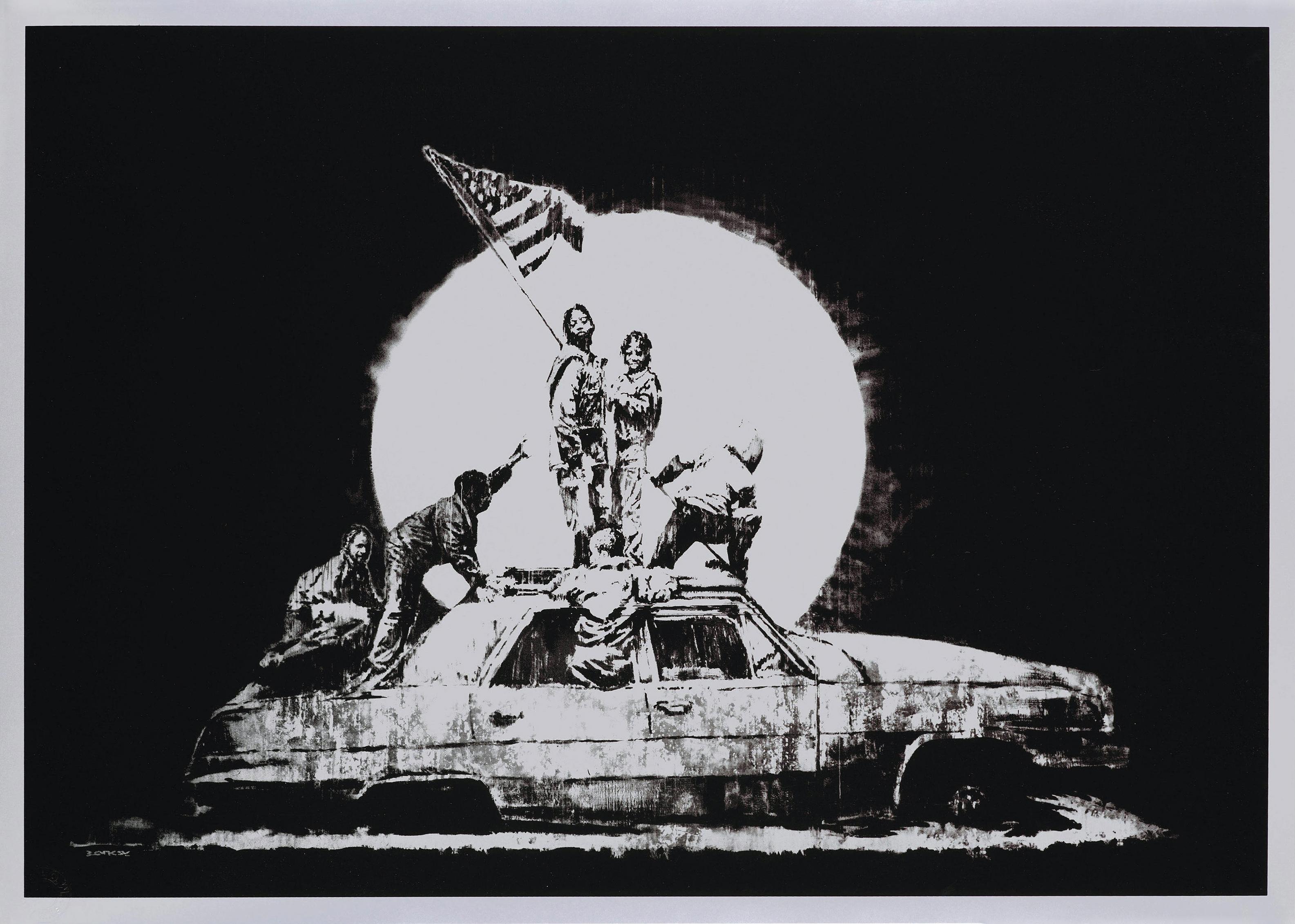 Banksy Figurative Print - FLAG (SILVER)