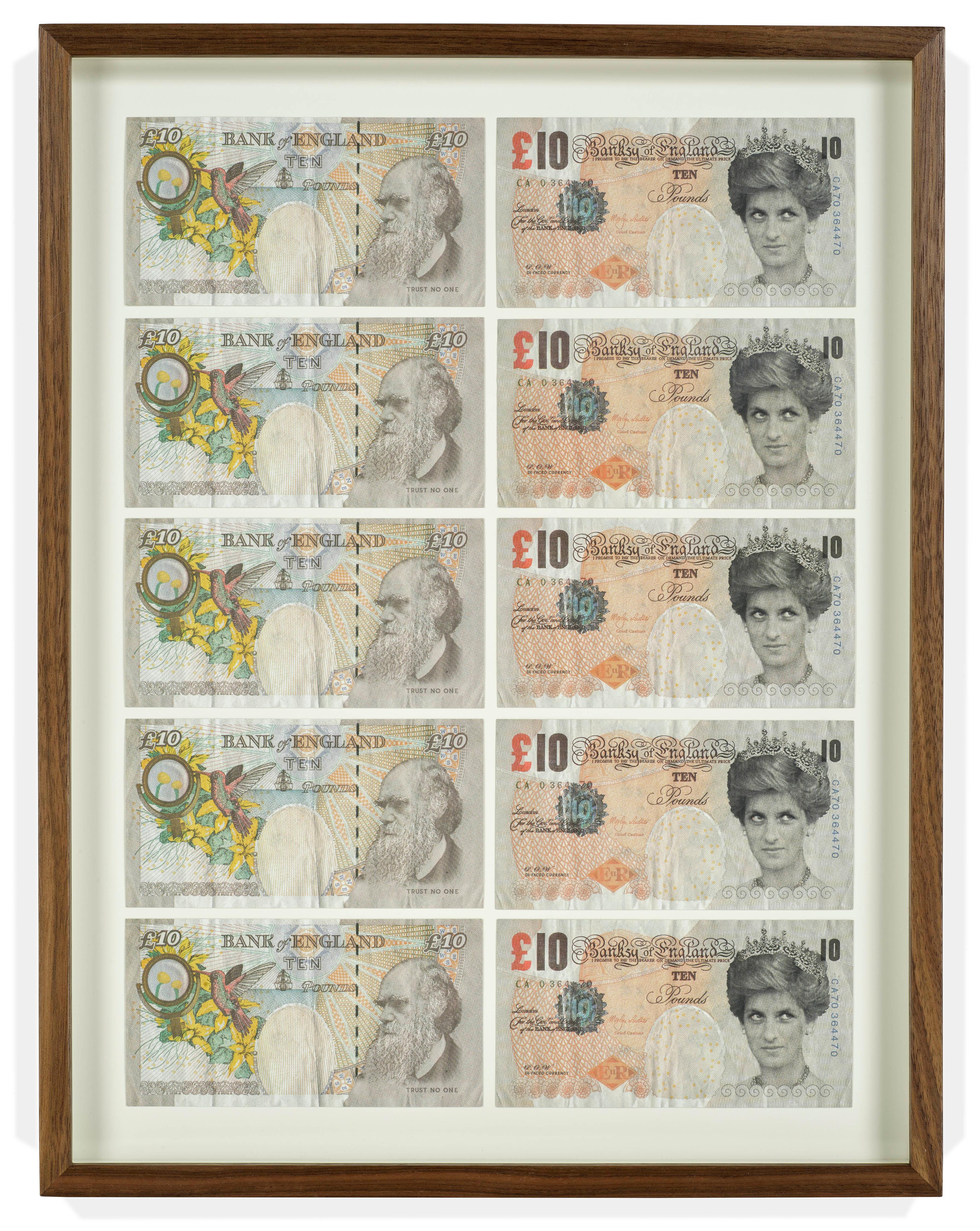 Banksy Figurative Print - Ten framed "Di-Faced" Notes