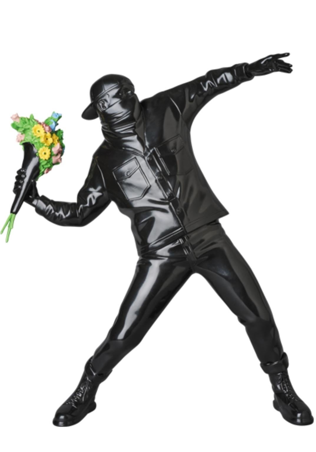 Banksy Figurative Sculpture - "Rage, the Flower Thrower" Black, 2019