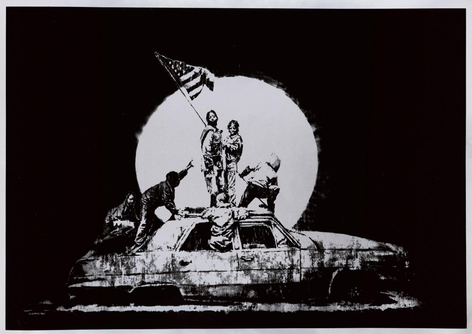 Flag (Silver), Screenprint in Colours Painting by Banksy, 2006