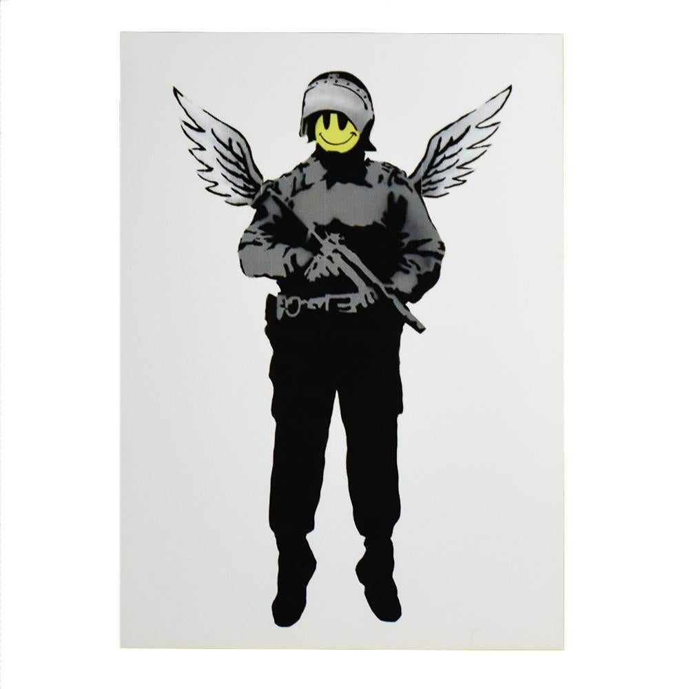 BANKSY Angel Cop Flying Copper (Banksy vs Warhol Showcard encadré) 1