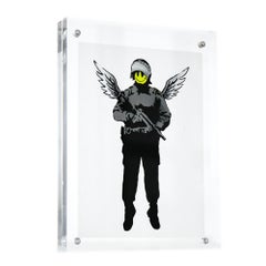 BANKSY Angel Cop Flying Copper (Banksy vs Warhol Showcard Framed)